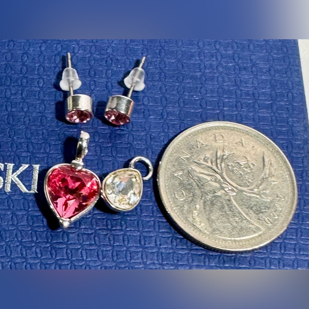 Swarovski Pink and Clear Crystal Jewelry Bundle. Studs, Pendant & Charm - Picture 12 of 12